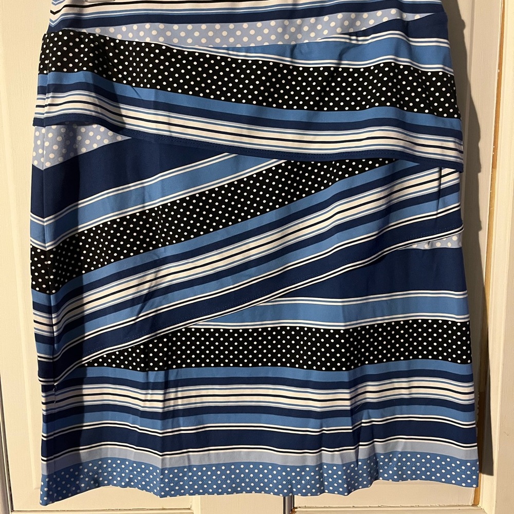 J. McLaughlin Blue and White Stripes/Polka Dot Layered Skirt Women’s Size S